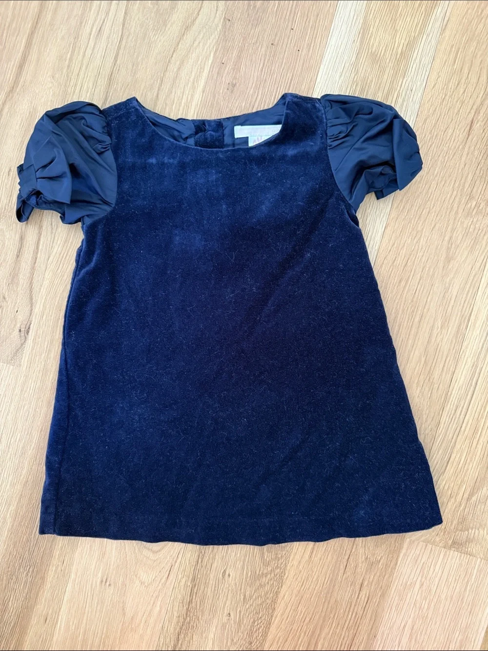 Janie and Jack Navy Velvet Dress with Bow Shoulder Detail